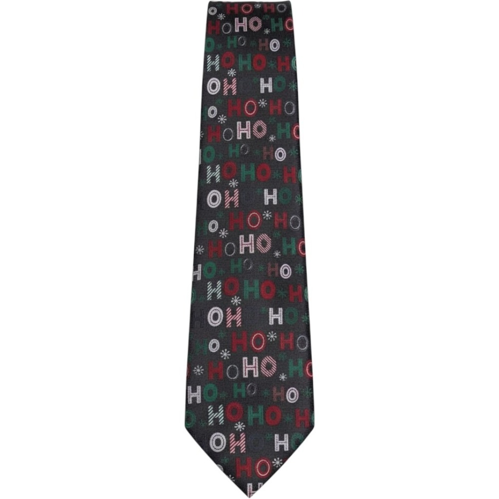 Holiday Traditions Hallmark Mens Christmas Tie Black Ho Ho Ho Microfiber
